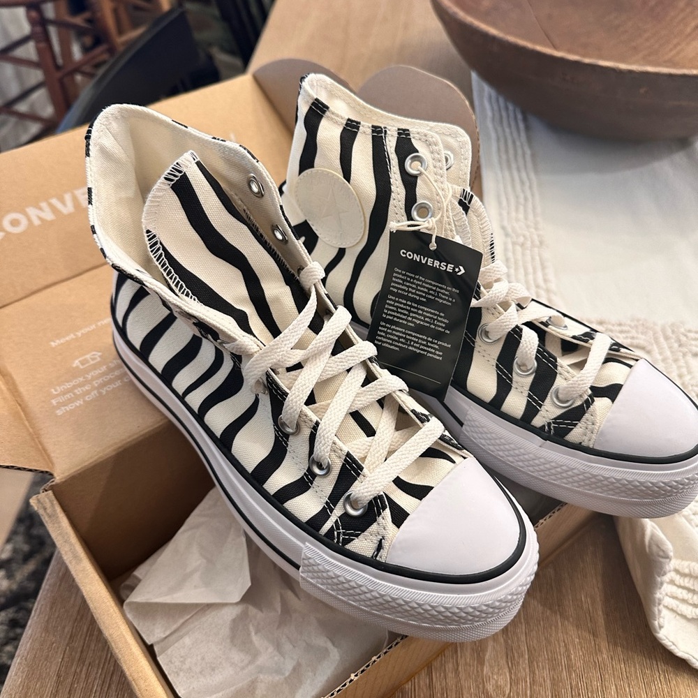 Converse Zebra Print High Top Sneakers Black White
